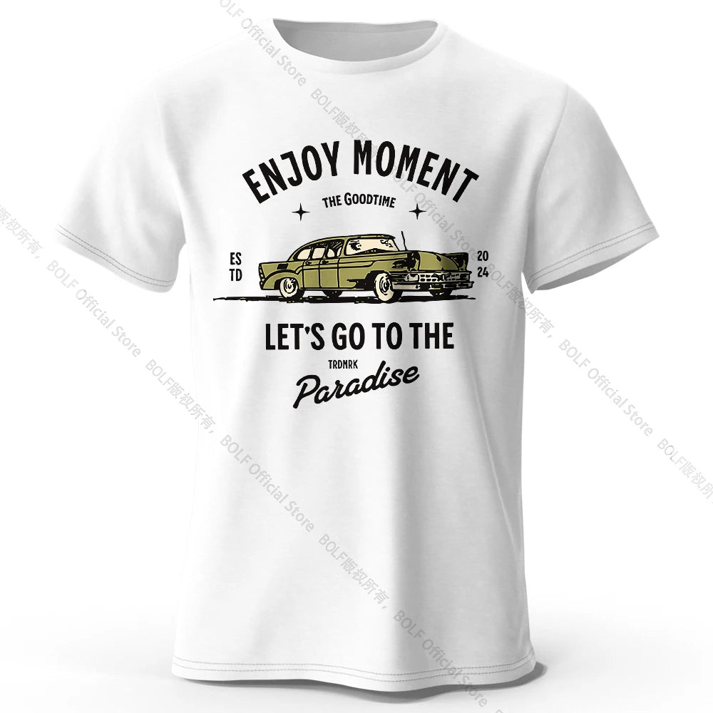 Men's Enjoy Moment Printed T-Shirt 100% Cotton Oversized Minimalist Graphic Tees for Women Summer Tops Zen Streetwear