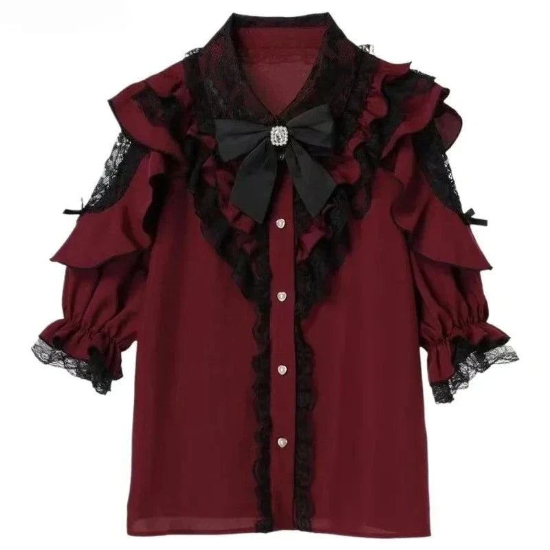 2025 New Summer Kawaii Short Sleeved Blouse Japanese Lolita Cute Sweet Versatile Thin Blusas Women Shirt Princess Party Vestidos