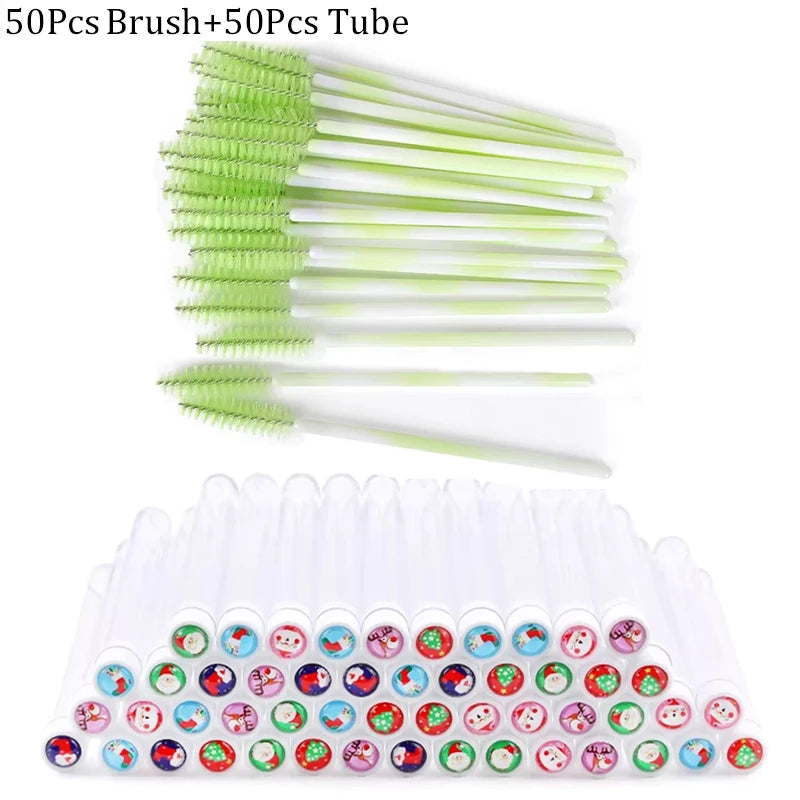 20/50pcs Reusable Christmas Eyelash Brush Tube False Mascara Wands Dust-proof Eyebrow Brush Container Lash Extension Makeup Tool