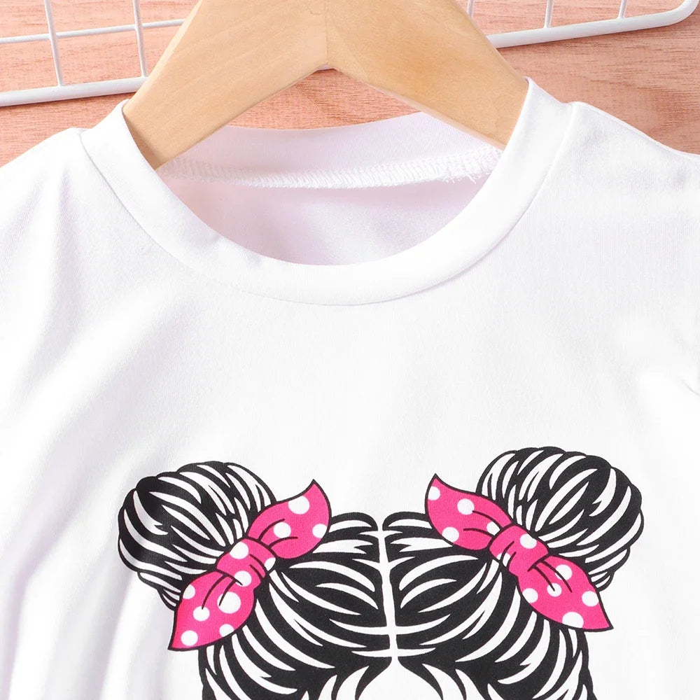 Cartoon Avatar with Short Sleeves and Wide Leg Pants 2pcs Set 2-7 Years Old Baby Girl's Casual Clothing Set Summer