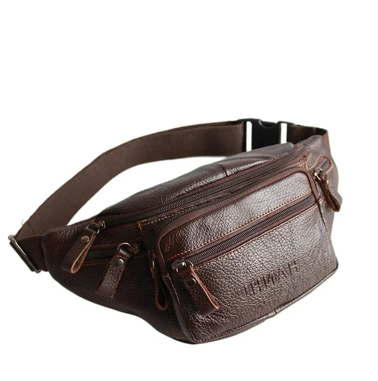 Genuine Cowhide Leather Waist Bag Men Funny Pack Belt bag Phone Pouch Multiple Pockets Hiking Running And Cycling fanny pack 가방
