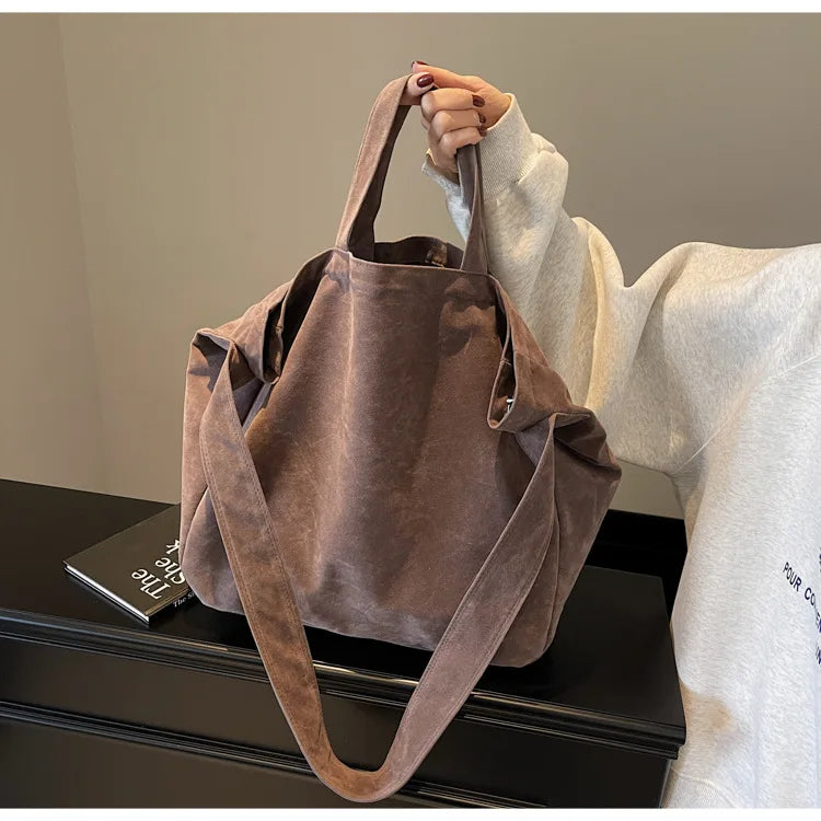 Women's Tote Bags 2025 New Fashion Suede Vintage Large Shoulder Crossbody Bag for Woman Korean Female Student Bookbag Handbags