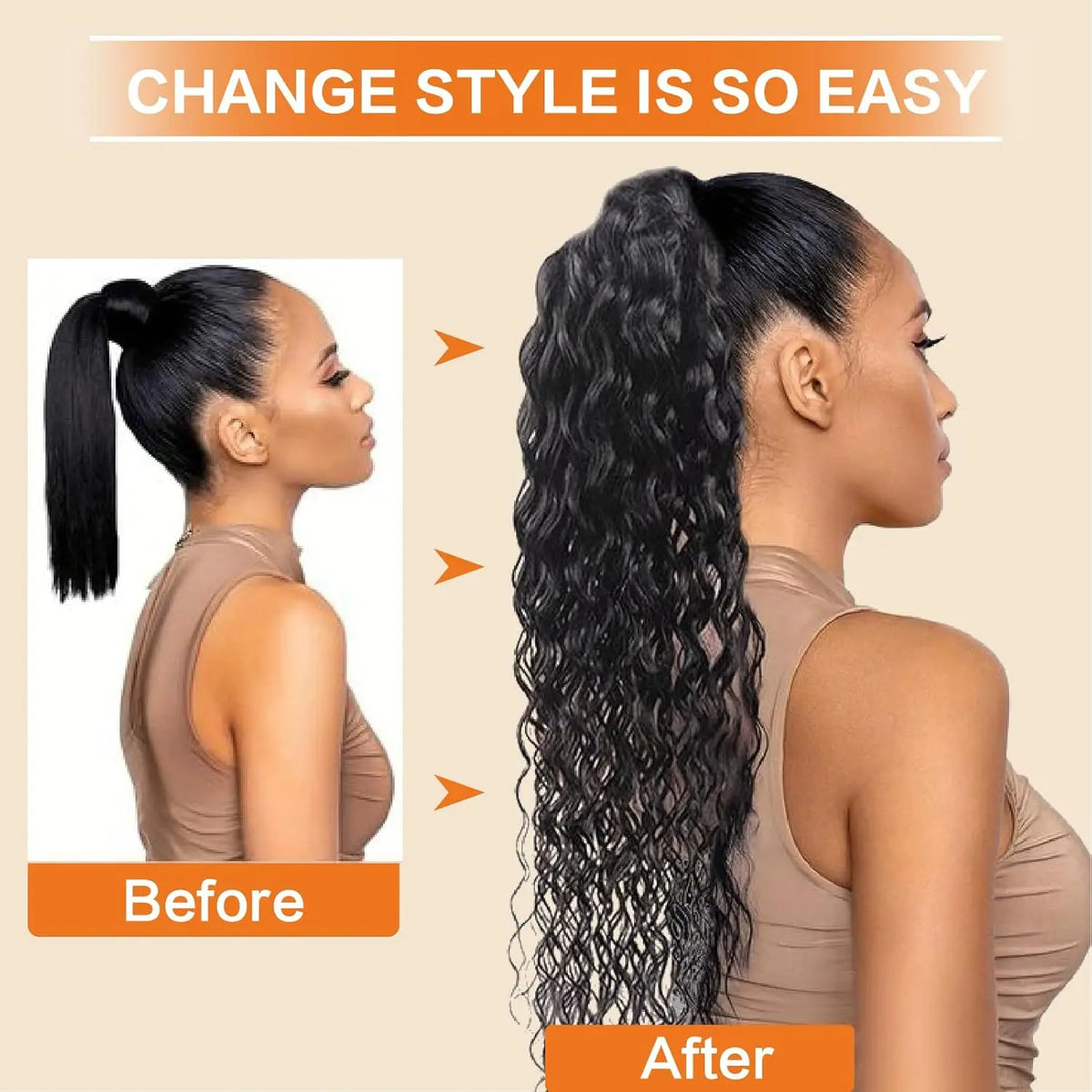 Water Wave Drawstring Ponytail Human Hair Extension 100% Real Human Hair Brazilian Remy Clip In For Women Ponytail Natural Color