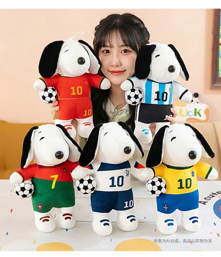 New Peanuts Snoopy Soccer cute Plush Toy Pendant Key Chain Team Jersey Stuffed Doll with Football for Kids Fans Birthday Gift