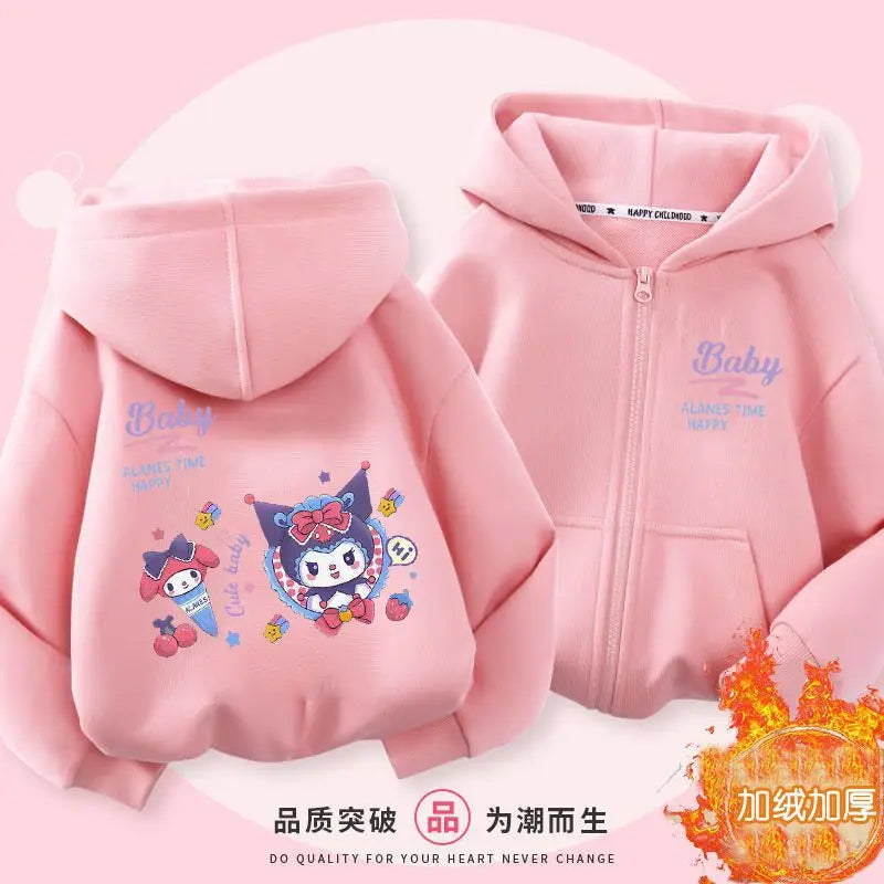 Kuromi Zipper Hoodies Girls Cinnamoroll Sweatshirt Autumn And Winter Long Sleeve Harajuku Pullovers Series Stich Casual Hooded