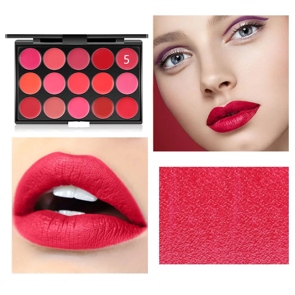 Miss Rose 15 Colours Long Lasting Lip Gloss Palette Makeup Waterproof Lipstick Cosmetic Lip Tools Set Pallete