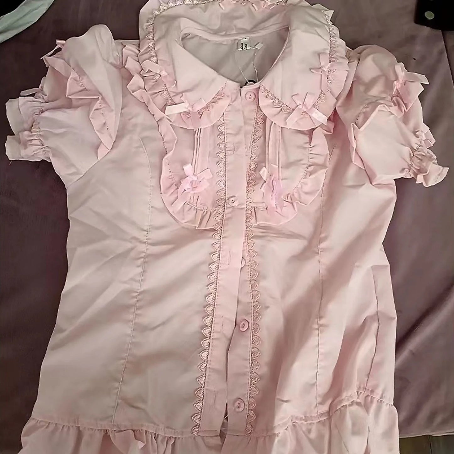 Spring Blouse Women Japanese Kawaii Cute Lace Patchwork Peter Pan Collar Shirt Vintage Sweet Embroidery Top Blusas