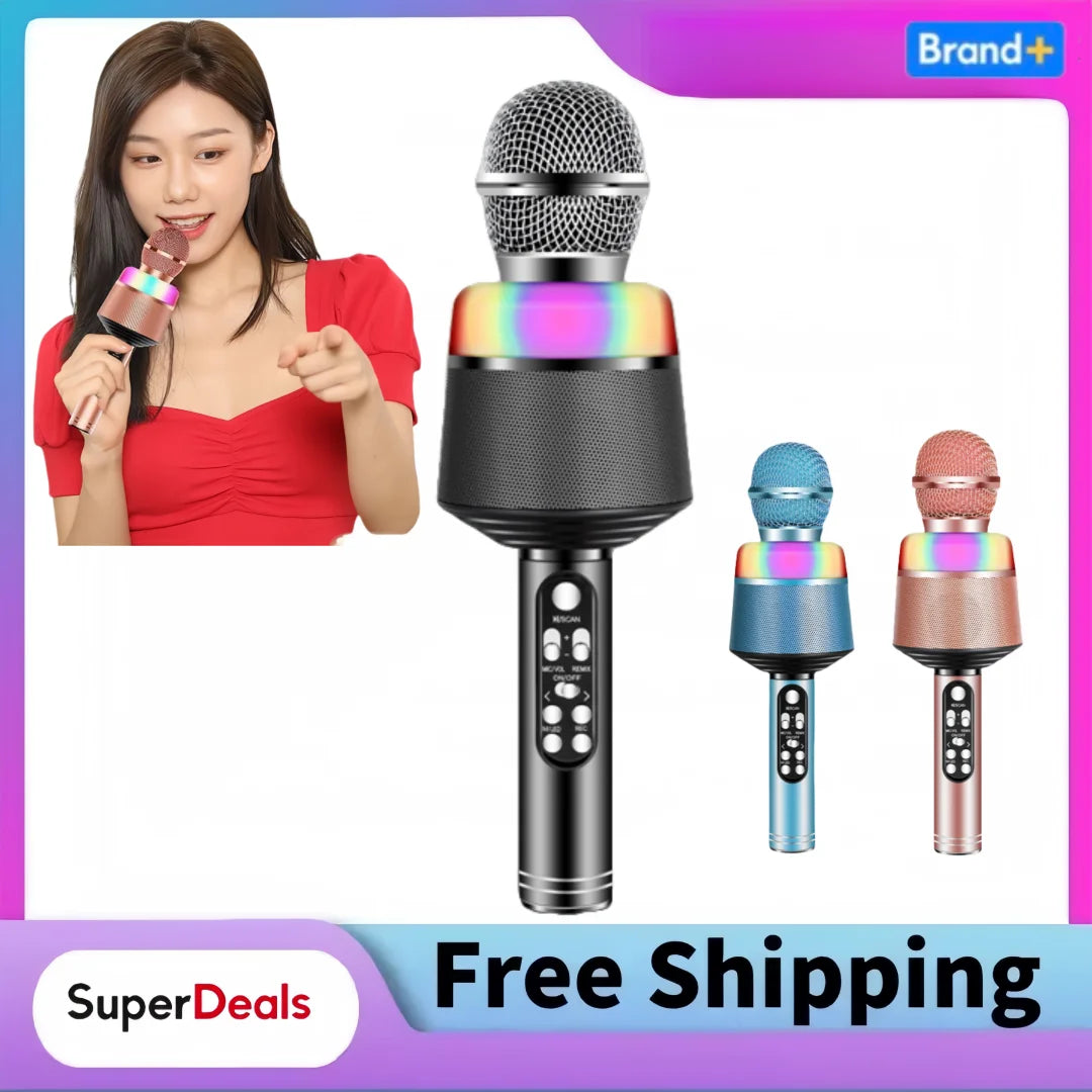 Karaoke Microphone for Kids & Adults - Bluetooth Microphones Singing Mic with Disco Lights, Echo Effect, Built-in Speaker