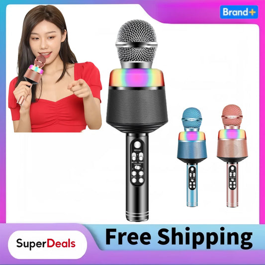 Karaoke Microphone for Kids & Adults - Bluetooth Microphones Singing Mic with Disco Lights, Echo Effect, Built-in Speaker