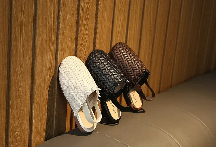 Girls Summer Shoes Weave Knitted Design Children Flat Shoes Kids Summer Sandals Princess Sweet Soft Fashion 2 in 1 Slippers Cute