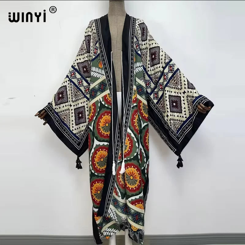WINYI print summer maxi dress Muslim Abaya Lady beach cover up muslim woman dresses Beachwear fashion Kaftan abaya dubai luxury