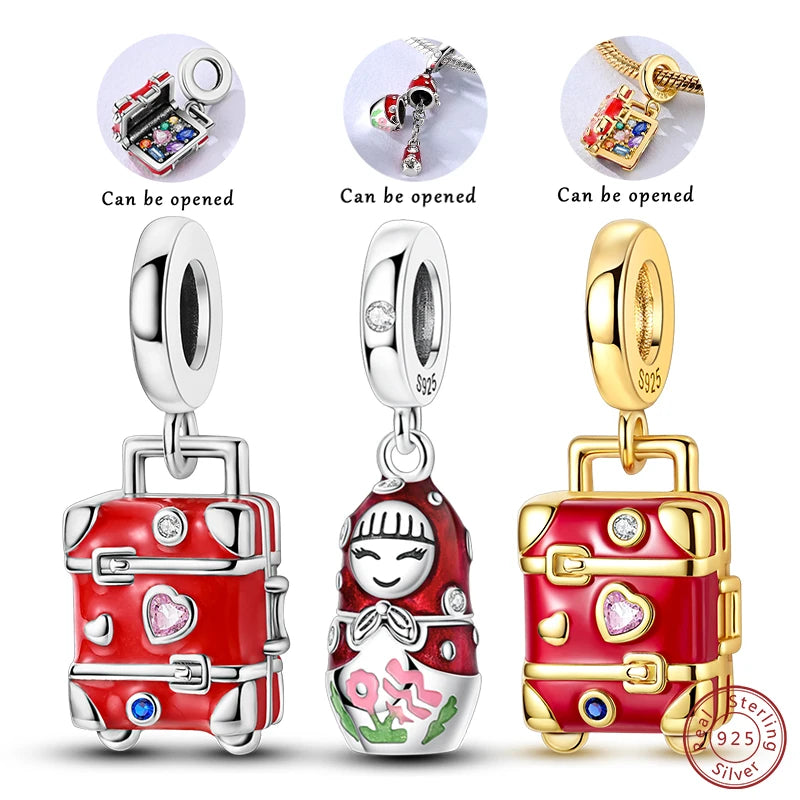 Original Charms Beads Pendant 925 Sterling Silver Red Polka Dot Doll Charms Fit Bracelet Necklace Pendant For Women Jewelry Gift