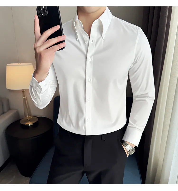 High Quality Versatile Business Casual Shirt Men Korean Fashion Long Sleeved Slim Fit Shirt Office Work Uniform Men Clothing 6XL