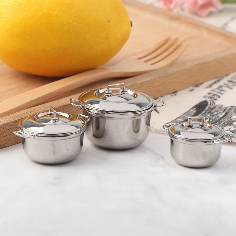1Pcs 1/12 Dollhouse Miniature Imitated Stainless Steel Casserole Kitchen Cookware