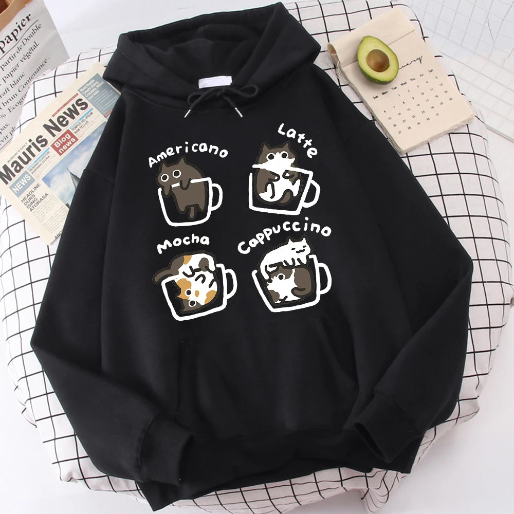 Five Little Cats Playing In The Cup Hoodies Male Street Harajuku Sweatshirt Holiday Daily Hoody Fashion Popular Clothing