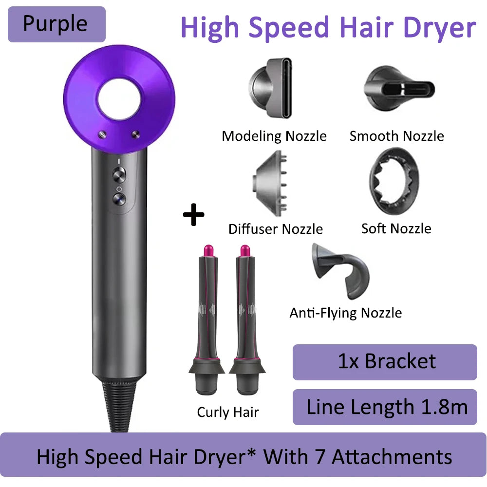 7 in 1 Professional Hair Dryer with Hot and Cold Air Functionality Negative lon Blow Quick Dry Leafless Salon Home Hairdryer ﻿