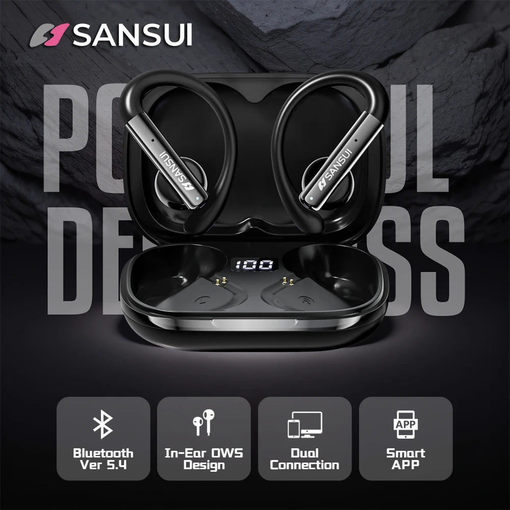 Sansui In-Ear OWS Bluetooth 5.4 Earphones Air Conduction Sports Wireless Headphone High Quality Bluetooth Headset with Smart app