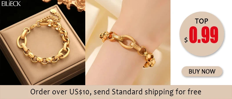 EILIECK 316L Stainless Steel Metal Texture Oval Chain Bracelet Bangle For Women 18K PVD Plated Wrist Chain Waterproof Jewelry