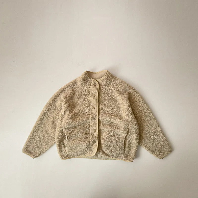 Spring Autumn Baby Kids Sherpa Fleece Jacket, Solid Color Loose Fit Warm Outerwear for Boys Girls Toddler 73-100