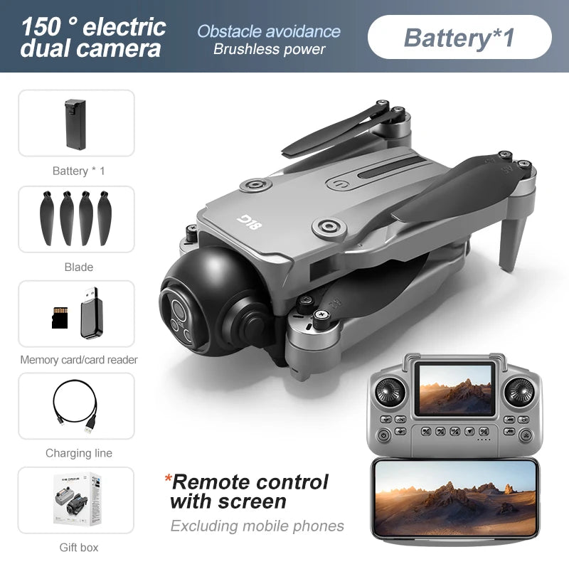 New D18 Drone 4K Professional HD 150° Electronic Adjustment Double Camera WIFI FPV With Screen Remote Control UAV Quadcopter Toy