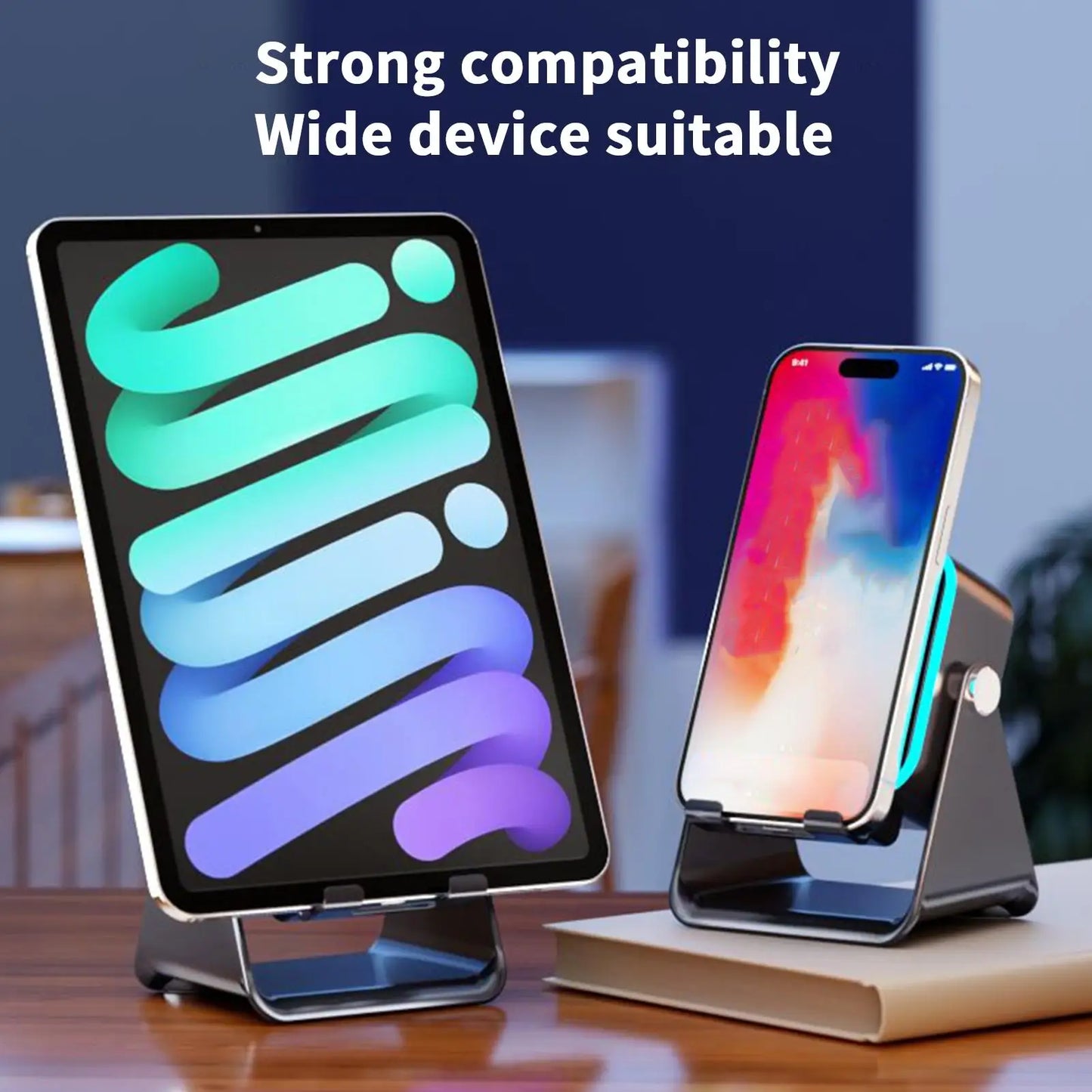 Upgraded Folding Phone Holder With Wireless Charger Induction Speaker Light 10W Portable Audio Bracket For Desk Room Office