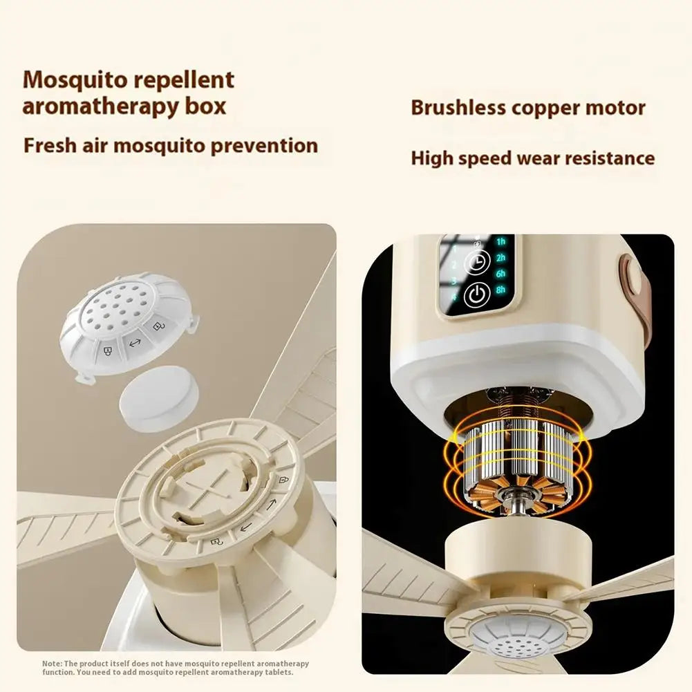 New Portable Rechargeable Ceiling Fan Wireless USB Hanging Fan With Timed remote control for Students Dorm Bed Outdoor Camping
