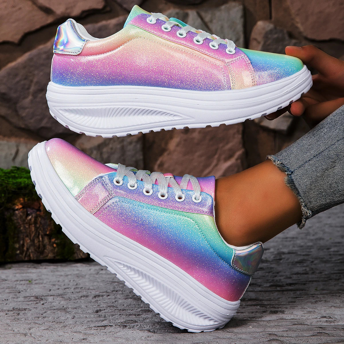 Women Shoes Spring Skate Shoes New Fashion Women Creative Rainbow Colors Sports Shoes Comfortable Tennis Sneakers