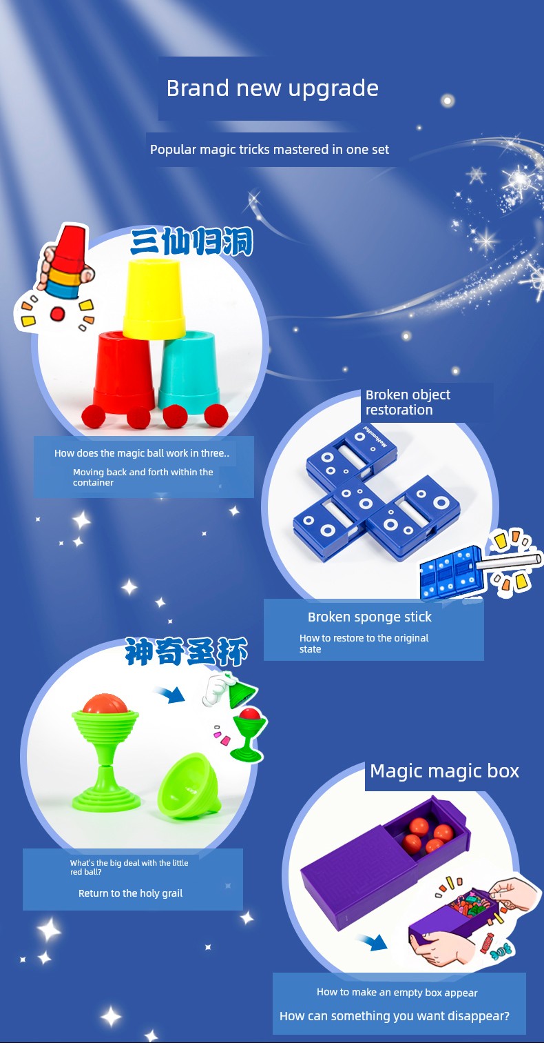 Children's Magic Props Toy Gift Box Close-Up Kindergarten Performance Set Magic Tricks Boy's Birthday Gift Shocking