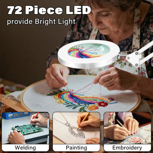 USB Powered Magnifier Desk Lamp 8X/10X Magnification 72 LED 3 Color Temperature Modes for Soldering Watch Repair and Beauty Care