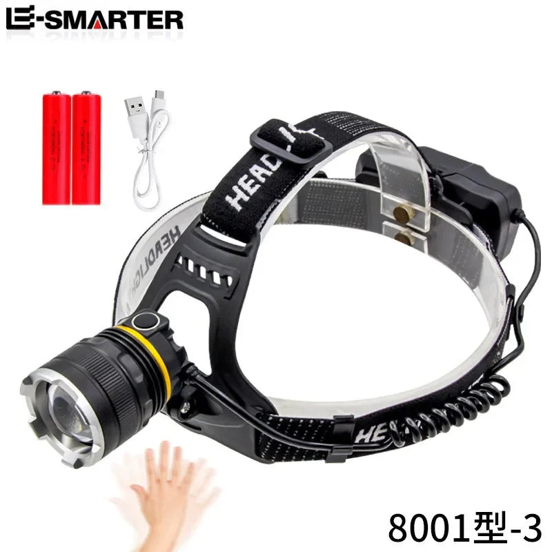 XHP90 Sensor Headlight High Power LED Headlamp Rechargeable Flashlight Built-in 18650 Battery Fishing Camping Head Lamp