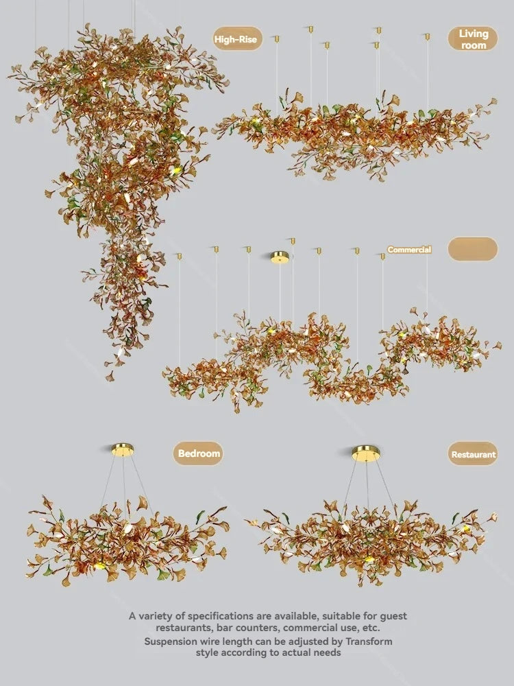 Living Room Chandelier Modern Minimalist and Magnificent Light Luxury Creative Ginkgo Leaf Designer Duplex Building Villa