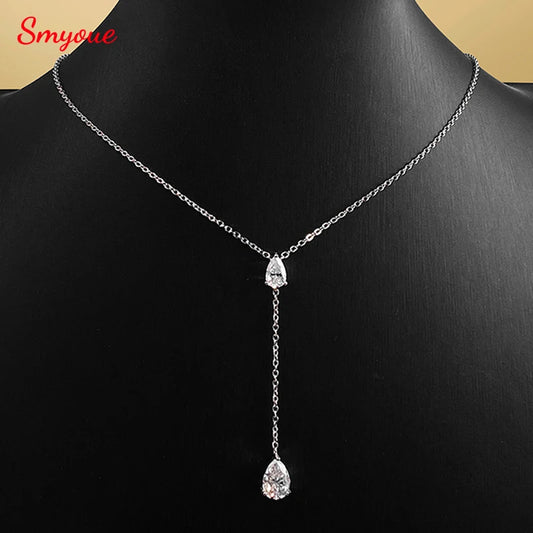 Smyoue 18k Plated Pear Cut All Moissanite Necklace Pendant 2 Gems Luxury Water Drop Jewelry Women Girls Real 925 Sterling Silver
