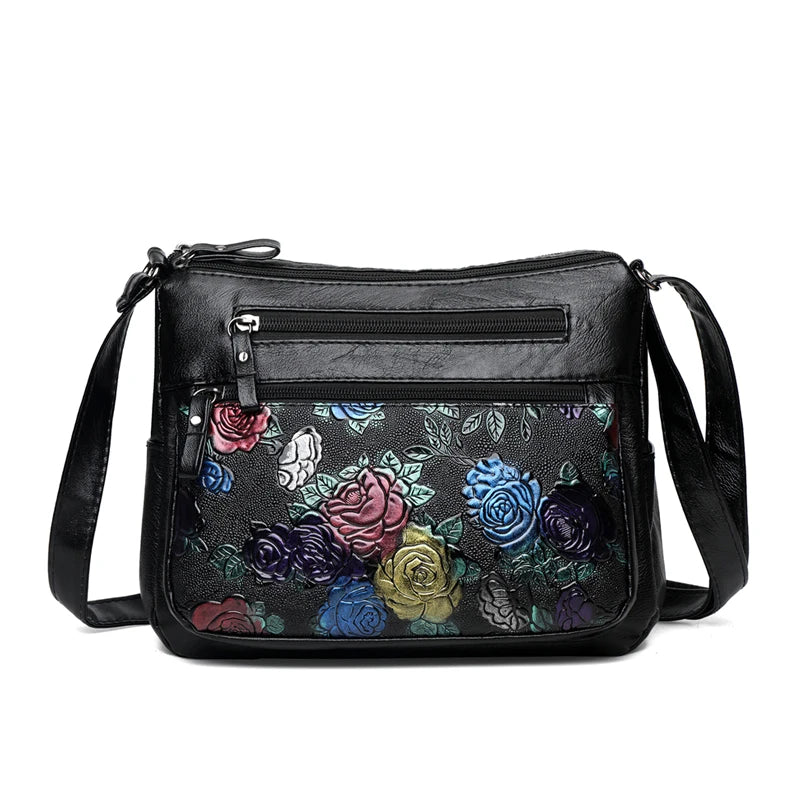Luxury Soft Leather Women Messenger Shoulder Handbags and Purses Flowers Multi-pocket Crossbody Mommy Bag Ladies Sac 2022 New