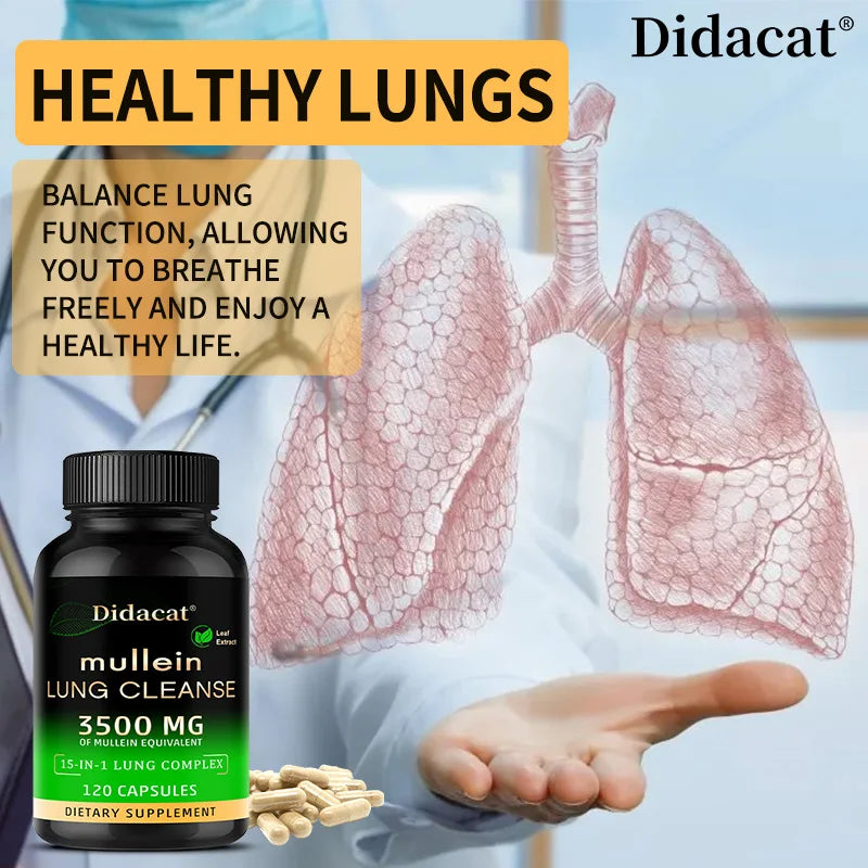 Mullein Leaf Extract Supplement Vitamin C Mineral Lung Cleansing Immune System Support 120 Capsules Health Supplement