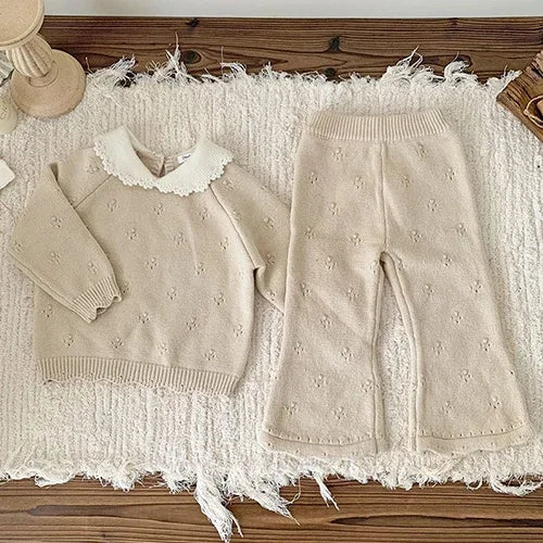 2024 New Autumn Winter Infant Baby Girls Clothing Set Long Sleeved Knitted Cardigan+Shorts Toddler Baby Knitted Clothes Suit