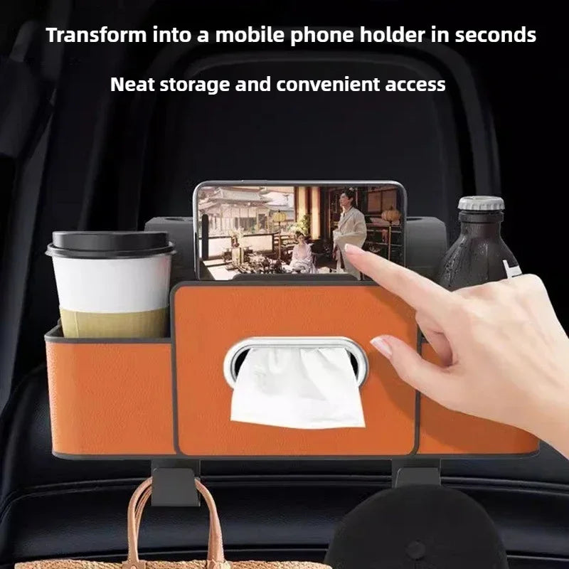 Multifunctional Car Organizer Rear Drainage Holder Storage Hanging Box In Car Bag For Stowing Tidy With Phone Tissue Cup Holder