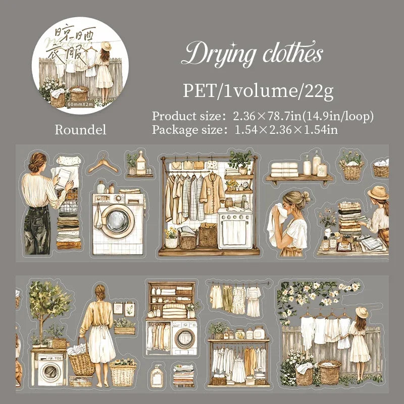 JIANWU 60mm*200cm Weekend Daily Series Vintage Character Life Landscaping Material Collage PET Tape Creative Journal Stationery