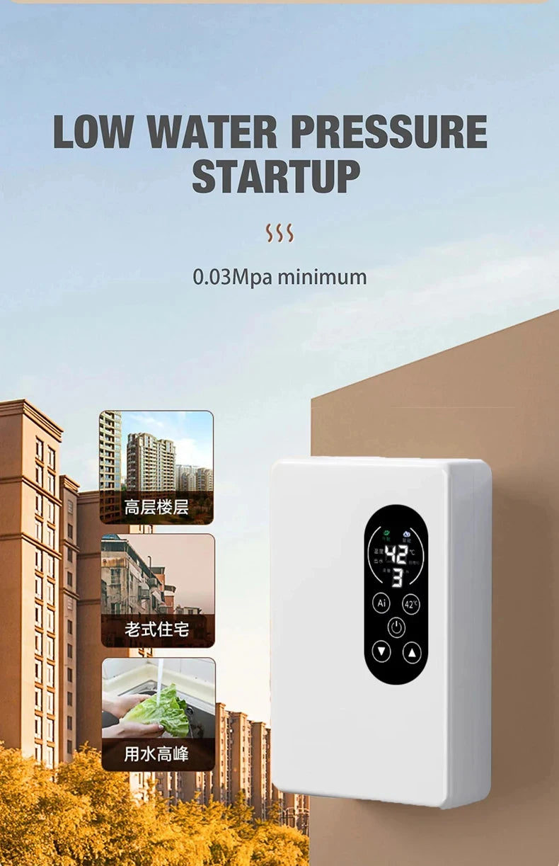 5500W Instant Water Heater 220V Smart Wall Mounted Electric Shower Tankless Instant Water Heater Thermostat for Bathroom Kitchen