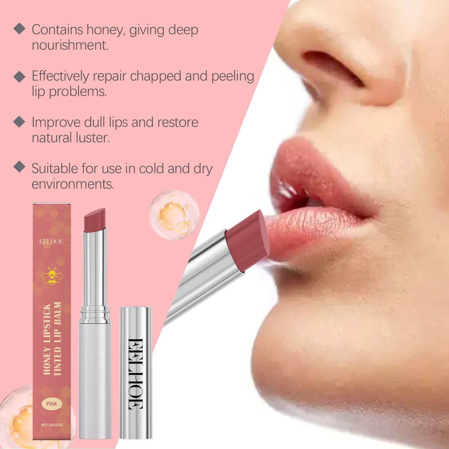 Pink Moisturizing Honey Lipstick Deep Moisturizing Restore Lip Elasticity Prevent Chapped Lips Hydrating Dryness Care Lip Balm