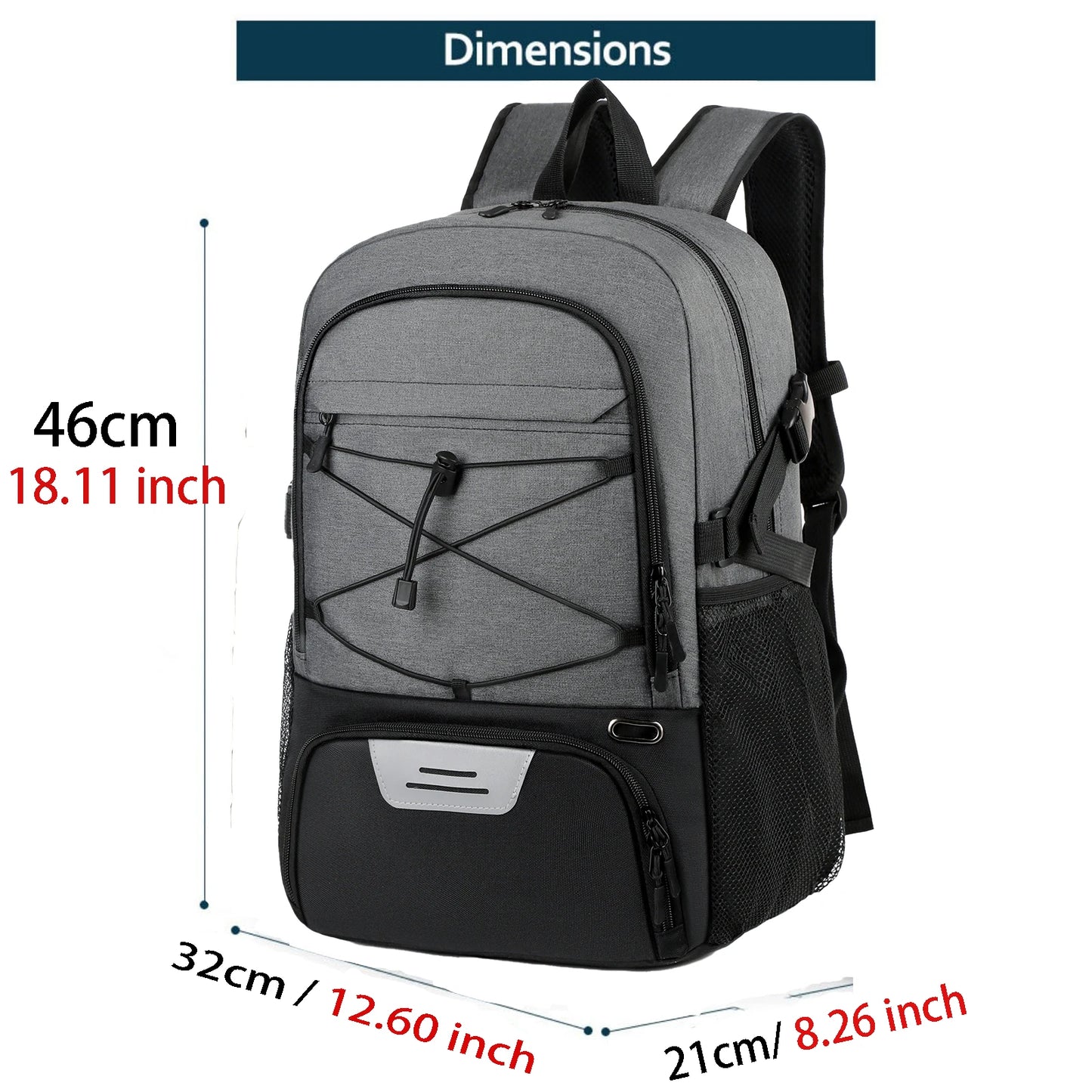 15.6" Laptop Reflective Strip Gym Bag for Men Women 35L Sports Basketball Backpack with Shoe Compartment