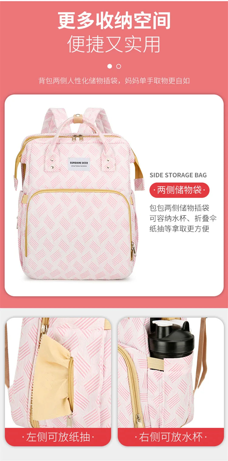 Baby Diaper Bag with Stroller Hooks Portable Baby Crib Diaper Changing Pad Baby Carrier Bag for Activity Mom Backpack 30*20*40cm