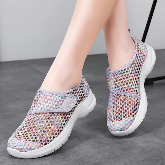 Women Mesh Shoes Summer Sports Black Outdoor Comfortable Loafers Monk Sneakers Girls For Walking Flats Mother Gift