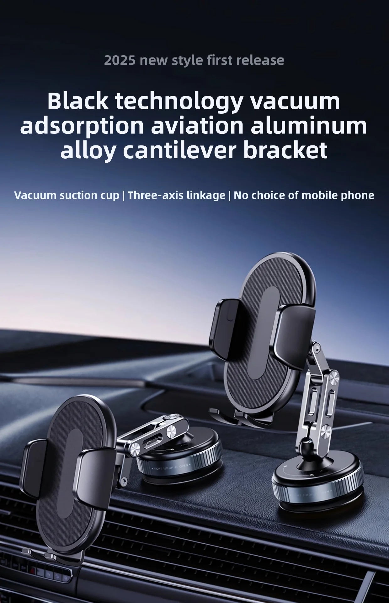 Vacuum Suction Car Phone Holder for Dashboard/Display/Glass Navigation, Universal Fit for Smartphones Over 4.7 Inches