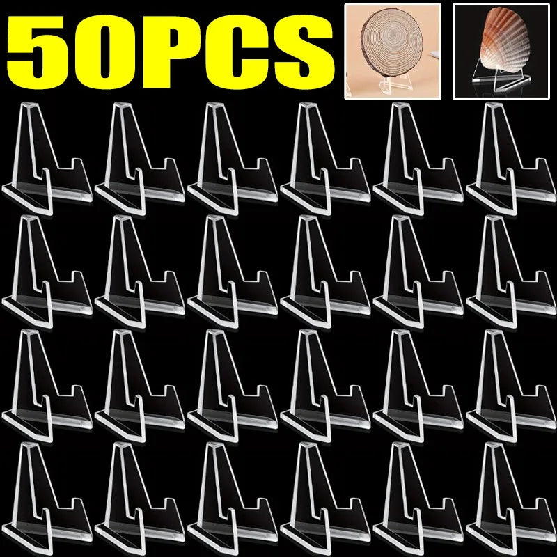 1/50x Clear Acrylic Card Display Stands for Business Card Medals Coins Pictures Desk Organizer Home Office Decor Triangle Holder
