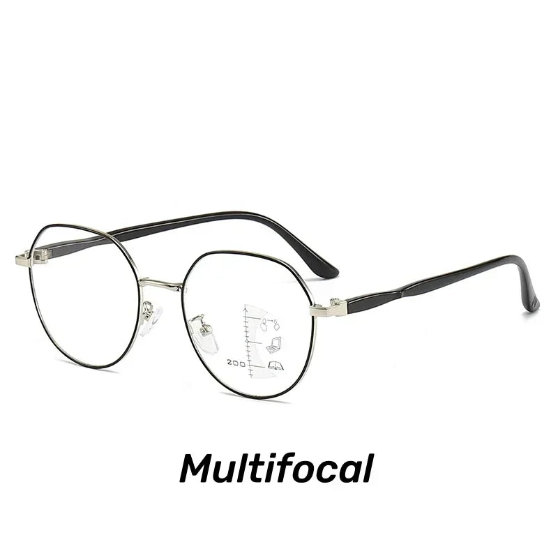 Progressive Multifocal Glasses Anti Blue Light Reading Glasses Fashion Women Men Metal Near and Far Presbyopic Eyewear Diopter