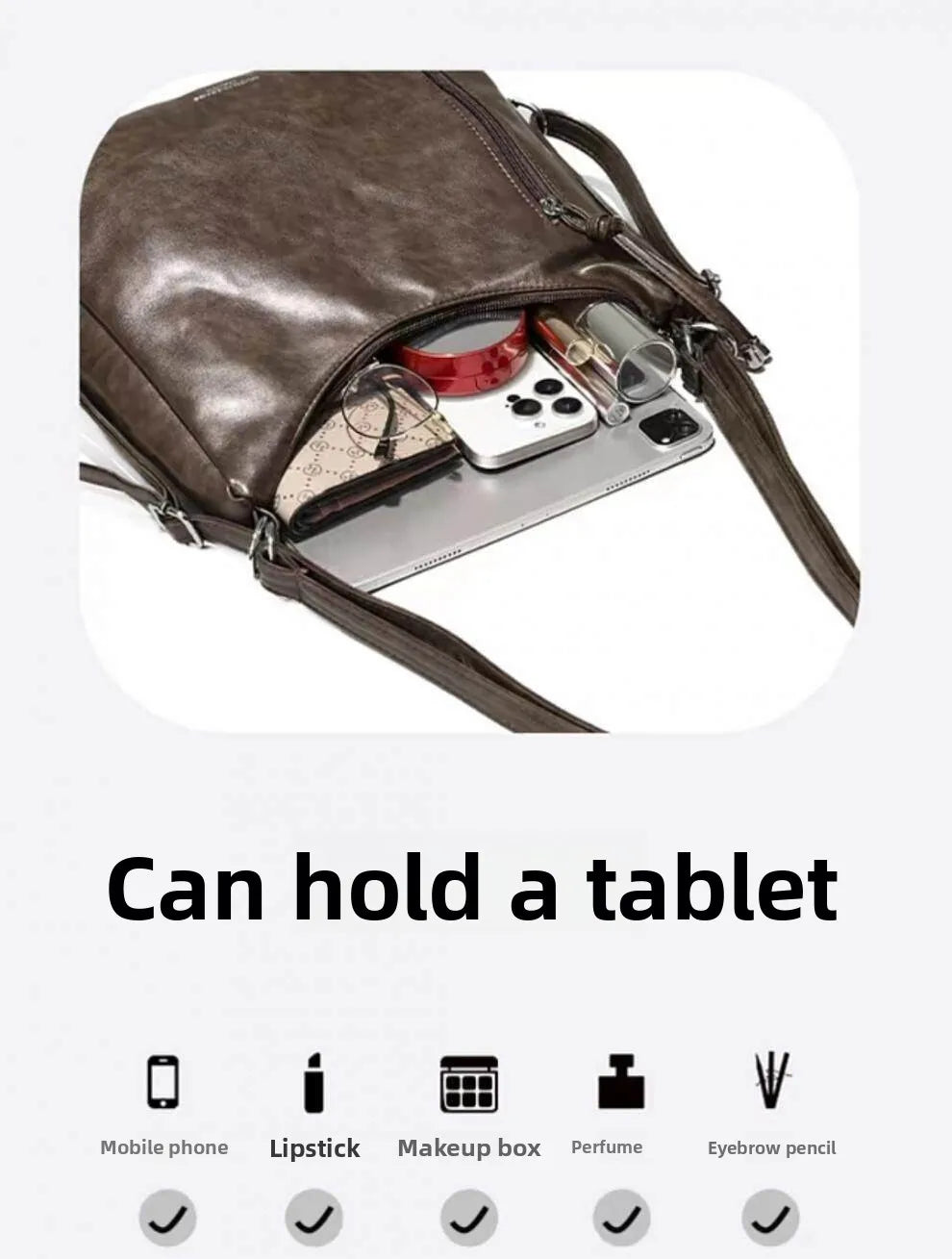 Retro Large Capacity Crossbody Shoulder Tote Bag for Women Commuter Bag 2025 New Luxury Minimalist High-End Feel PU Leather