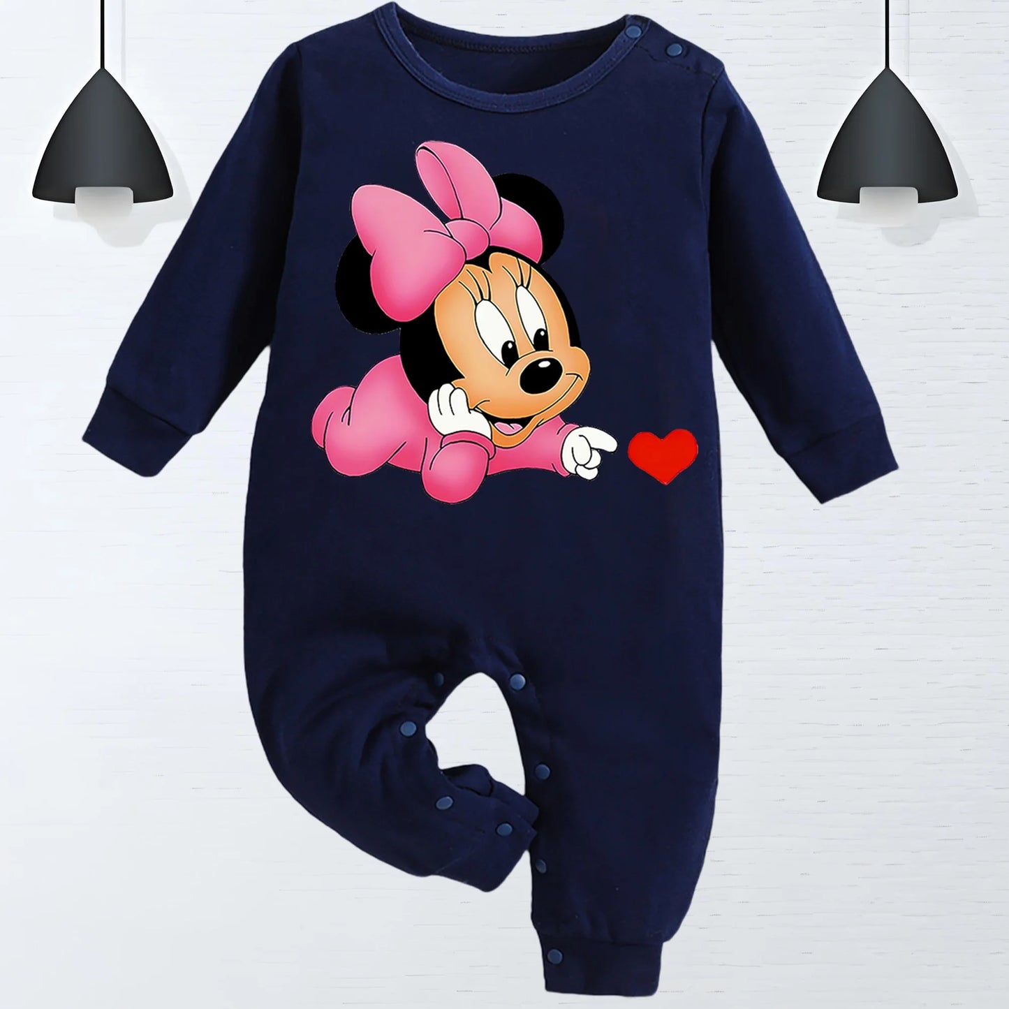 0-9M Newborn baby girl cotton jumpsuit baby long sleeve one button jumpsuit for toddlers Minnie mouse print baby crawling suit