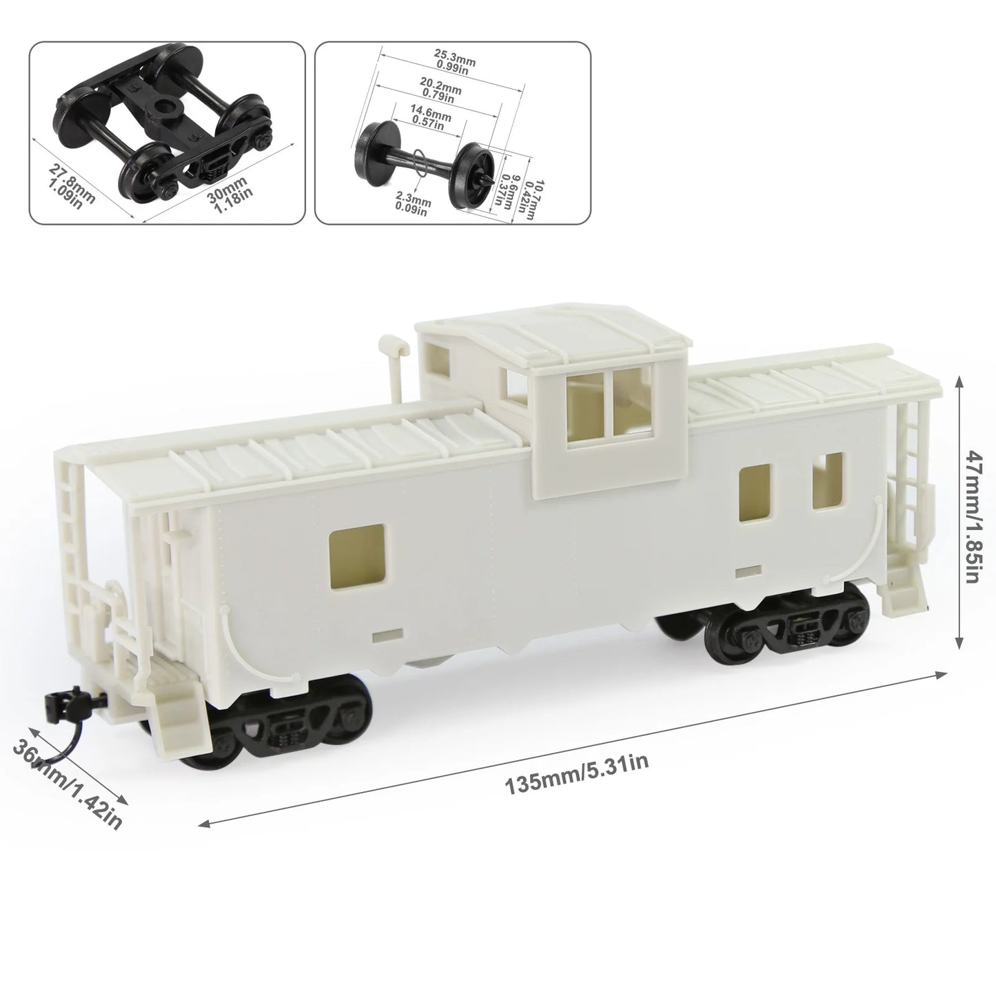 Evemodel 1pc HO Scale 1:87 Blank Unassembled 36' Wide Vision Caboose Model Wagon C8763JJ