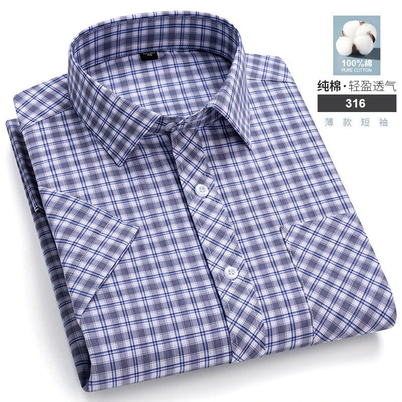 Short Sleeve Shirts For Man Summer England Preppy Classic Checked Clothing New Fashion Plaid Cotton Businessman Casual Shirts