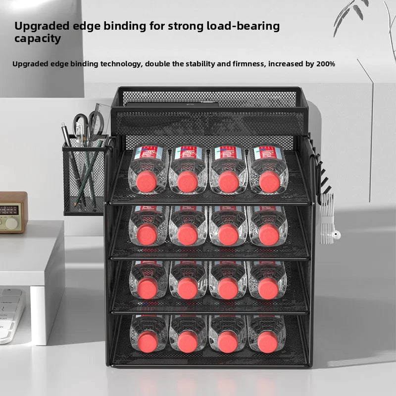 4 Trays Paper Organizer Letter Tray with Handle-Mesh Desk File Organizer, Paper Sorter Desk Organizer for Office, Home or School